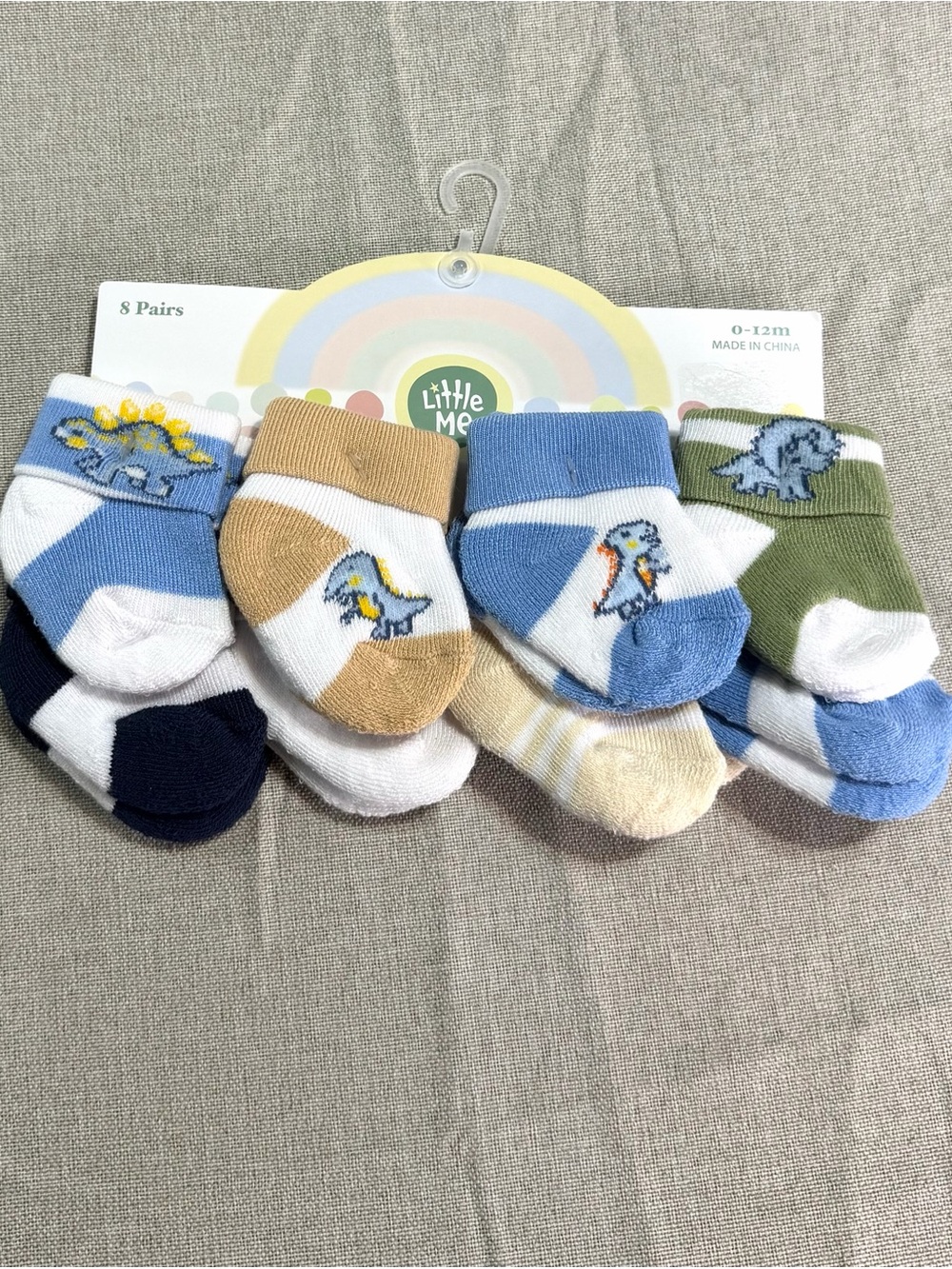Little Me Baby Sock Trio with Blue and Green Dinosaur Accents